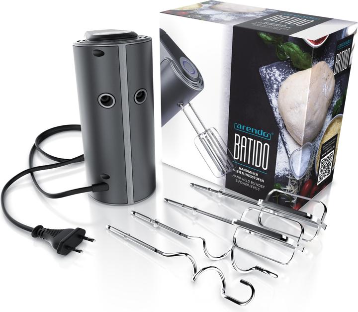 Produktbild Arendo Elektrischer Handmixer, Rührmixer Edelstahl mit Turbostaste, Handrührer inkl. 2 Quirle & 2 Knethaken (350 W)