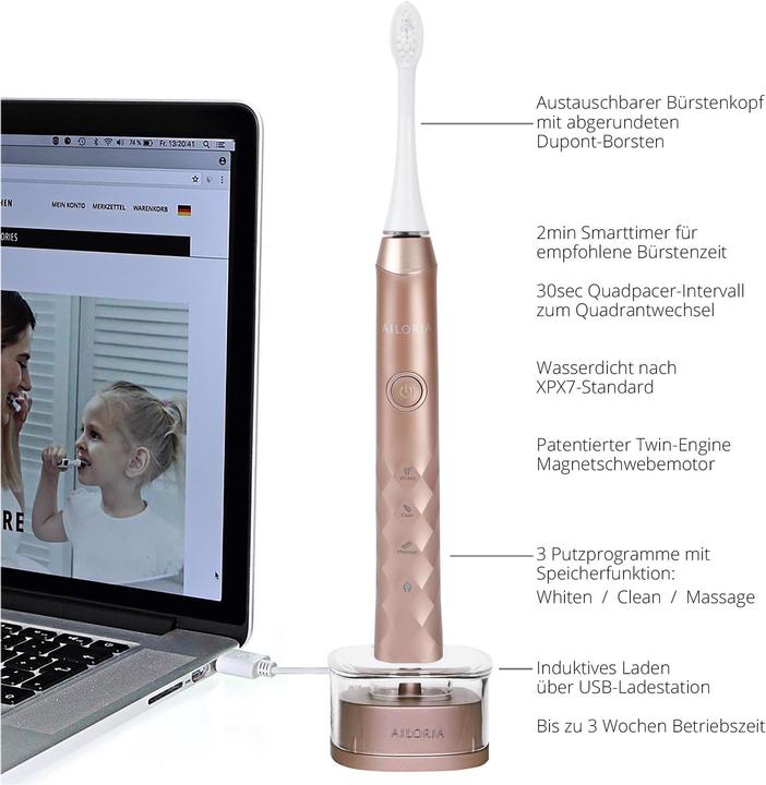 Actual product image Ailoria Shine Bright Rose Sonic Toothbrush (Sonic toothbrush)