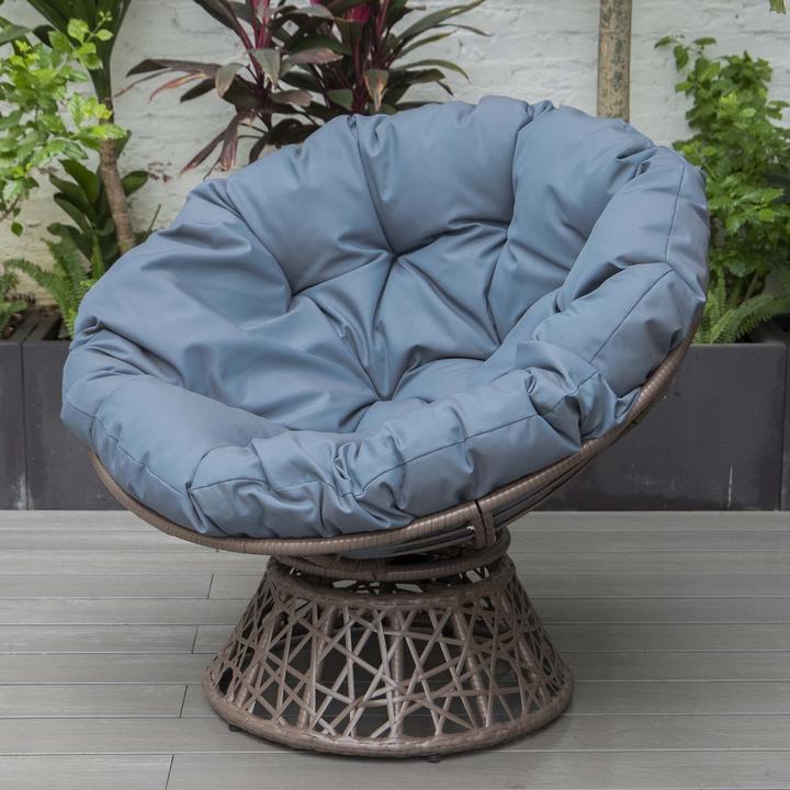 Productafbeelding PureHaven Loungestoel 92x80x80,5 cm gemaakt van rotan rond kussen 360 graden draaibaar makkelijk schoon te