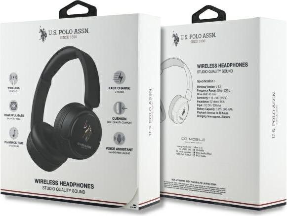 Actual product image U.S. Polo US Polo Bluetooth Headphones USHPV6PUNK Black/Black DH Colour Logo (30 h, Wireless)