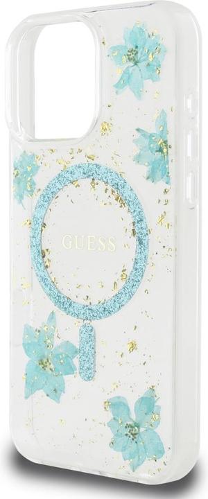 Actual product image Guess Case Resin Flowers Glitter MagSafe for iPhone 16 Pro Max turquoise (Apple iPhone 16 Pro Max)