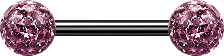 Star Piercing Barbell schwarz mit zwei Kristallkugeln hellviolett Epoxy Schutzschicht (ohne Messing, Titan G23)