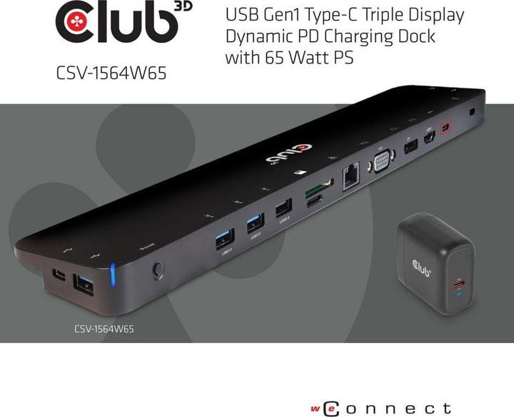 Actual product image Club 3D Triple Display Dynamic (Docking port (proprietary), 3 Ports)