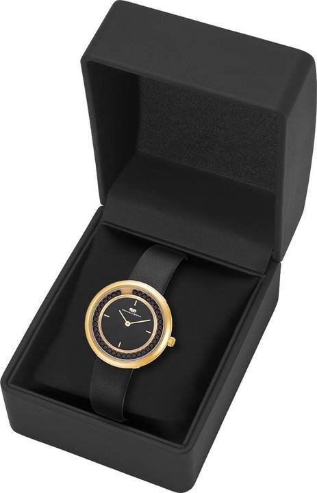 Immagine prodotto Orologio da donna al quarzo con perle in vera pelle nera - 33876 (Orologio da polso analogico, 32 mm)