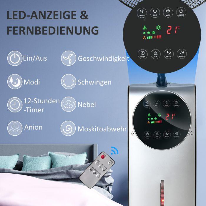 Produktbild Swisshandel24 Standventilator mit Sprühnebel 90W Kühlventilator, 3,1L Wassertank, 3 Luftmodi, Rollen, Fernbedienun