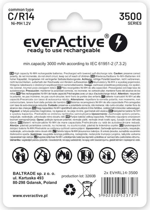 Produktbild Everactive Rechargeable Batteries R14/C Ni-MH 3500 mAh ready to use - Batterie - Baby (C) (2 Stk., C, 3500 mAh)