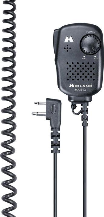 Midland Mini microphone haut-parleur MA 26-LL, fiche en L à 90 degrés Chargeur sur pied, 4 batteries (1800