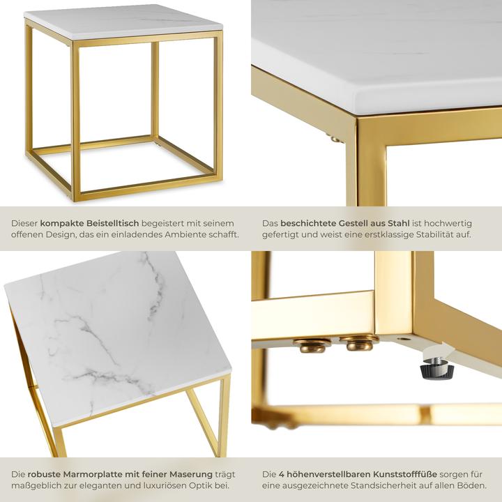 Produktbild tectake Marmor-Beistelltisch Alysia, quadratisch (45 x 45 x 47.5 cm)