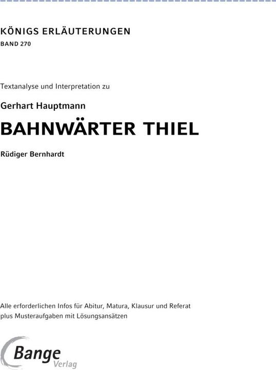 Produktbild Bahnwärter Thiel von Gerhart Hauptmann - Textanalyse und Interpretation (Deutsch, Gerhart Hauptmann, Rüdiger Bernhardt, 2023)