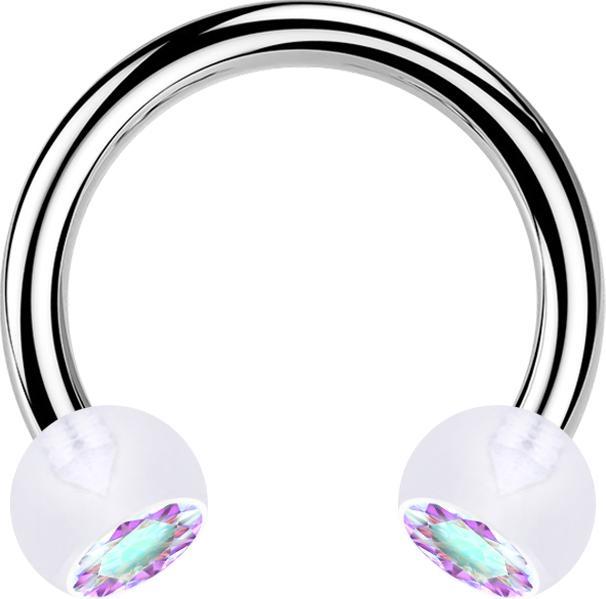 Produktbild Star Piercing Micro Circular Barbell silber mit zwei Kugeln transparent Kristall multicolor (ohne Messing, Chirurgenstahl 316L, Bioflex)