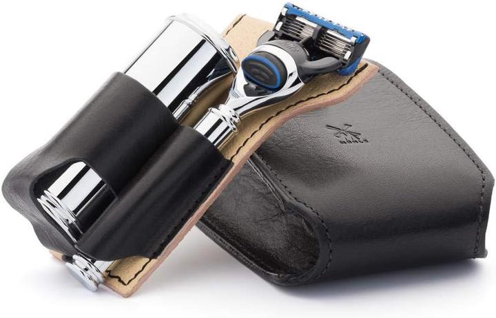 Actual product image Mühle Travel shaving set - black, Florentine leather work, shaving brush (31M20) with Silvertip Fibre®