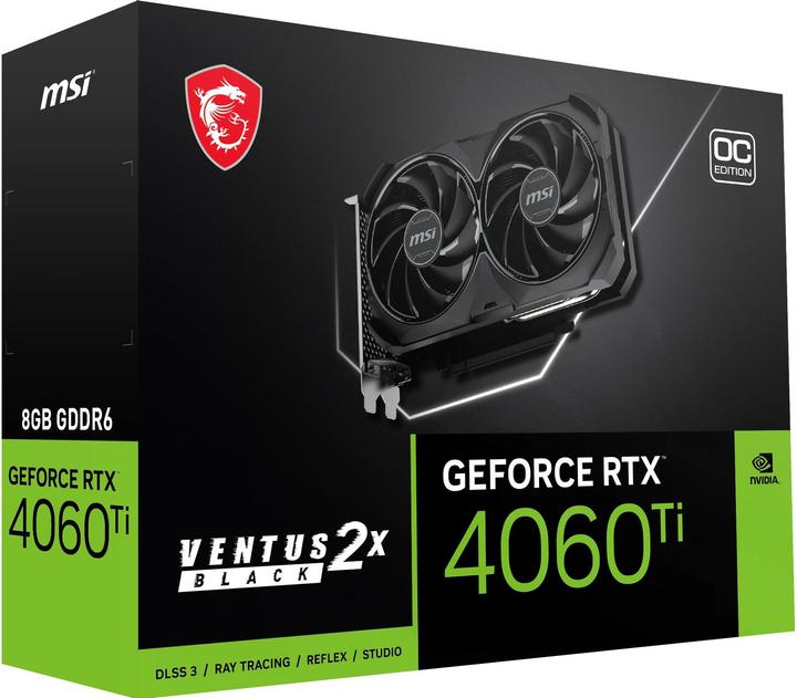 Actual product image MSI GeForce RTX 4060 Ti Ventus 2X Black 8G OC, 8192 MB GDDR6 (8 GB)