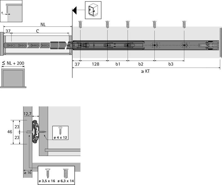 Actual product image Hettich Full-extension ball bearing runner KA 4532 Push to open