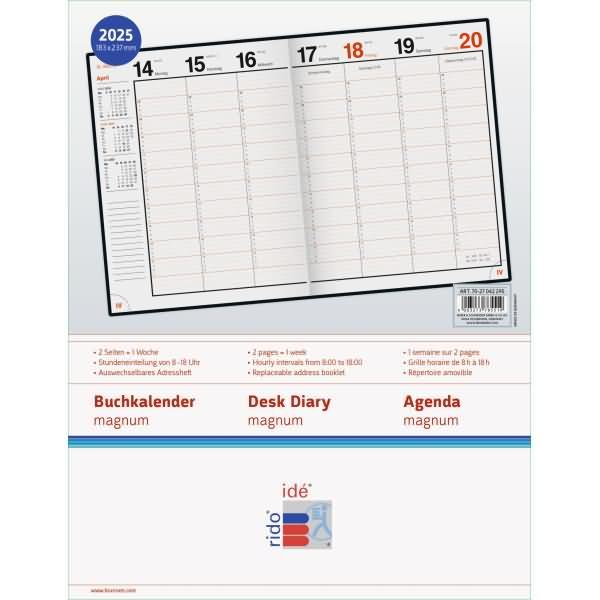 Actual product image rido/idé 7027042295 Book calendar model magnum (2025)| 2 pages = 1 week| 183 × 240 mm| 144 se (Hardcover, German)