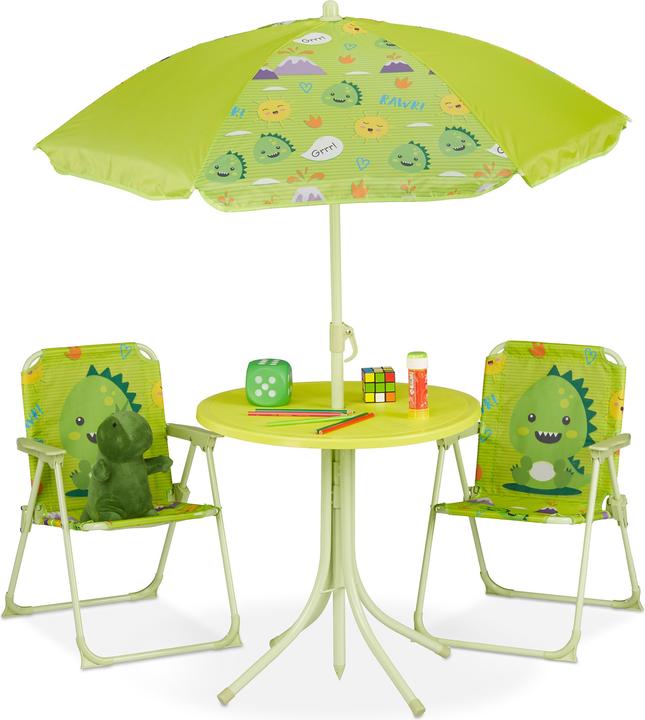 Relaxdays Tavolo Bambini con Ombrellone, Set con 2 Sedie