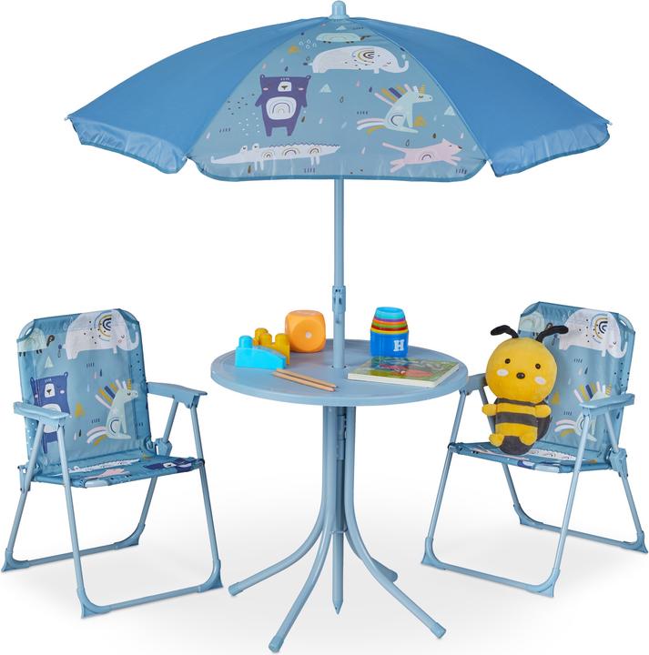 Relaxdays Tavolo Bambini con Ombrellone, Set con 2 Sedie