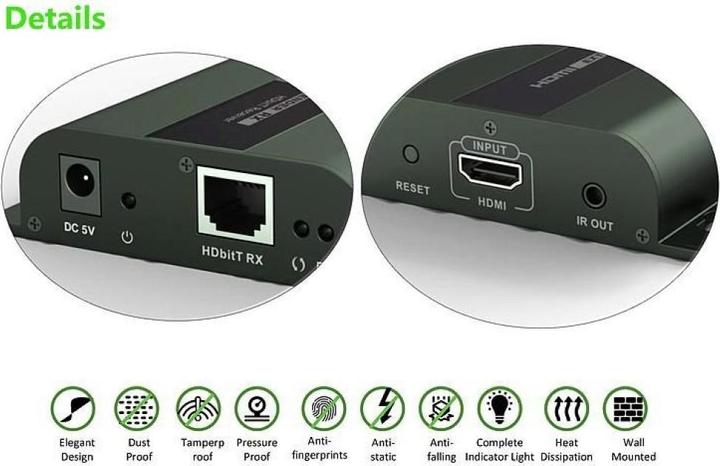 Actual product image EFB Elektronik TECHLY HDBitT HDMI Extender Set transmitter and receiver over IP via network cable Cat5/5e/6 up to