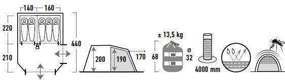 Actual product image High Peak Merano 5.0 (Tunnel tent, 13.50 kg, 5 persons)