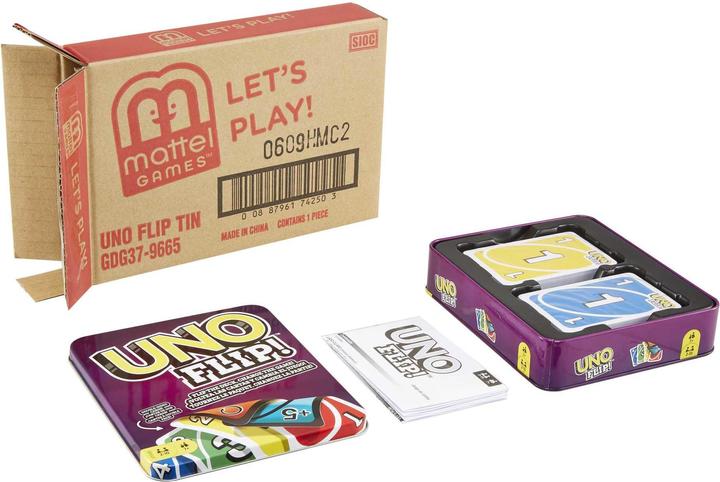 Actual product image Mattel Games UNO Flip in robuster Metalldose (Multilingual)