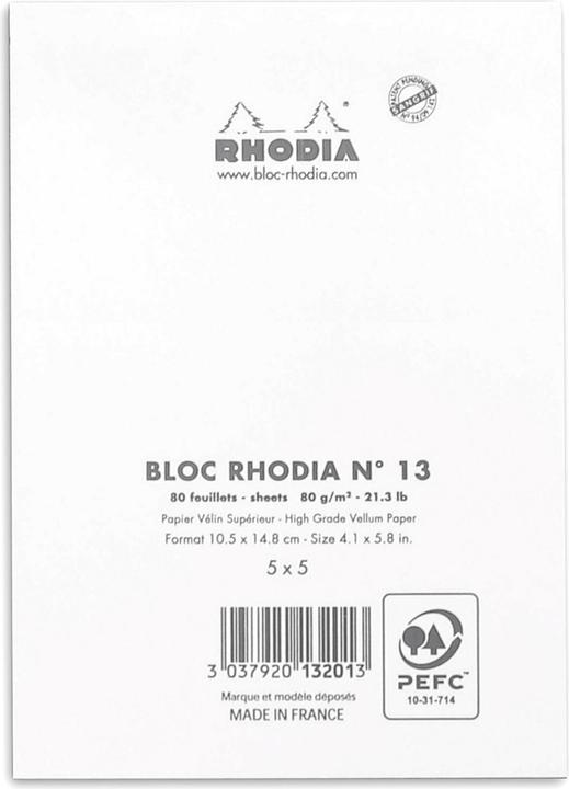 Actual product image Rhodia Blocks stapled 80g Basics (A6, Checked)