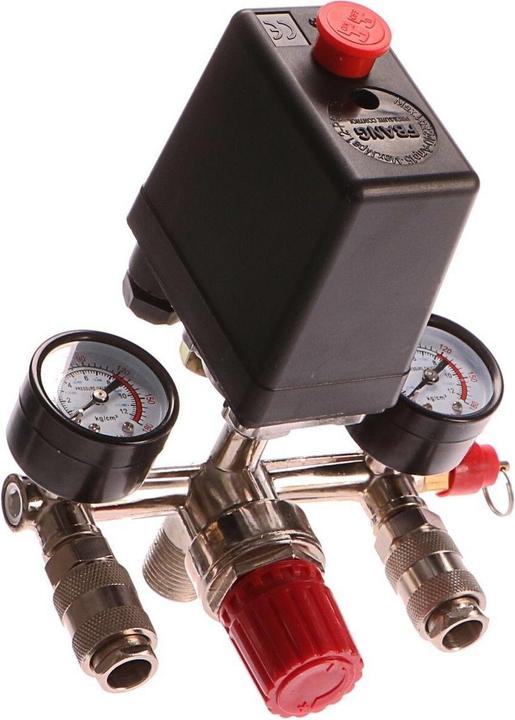Actual product image GEKO Pressure switch valve + pressure indicator for air compressor - spare part (12 bar)