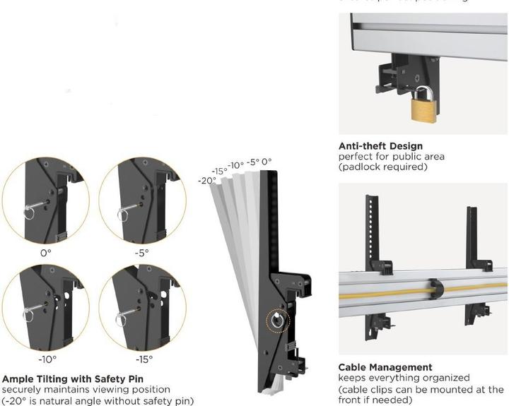 Immagine prodotto equip Pro - Morsetto per 3 display LCD - plastica, alluminio, acciaio - nero, argento (Soffitto, 55", 150 kg)