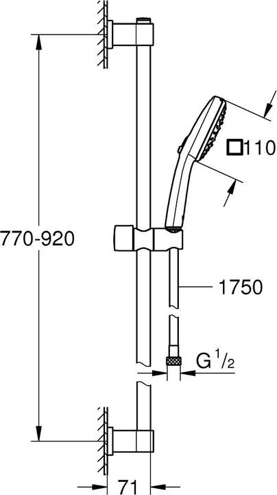 Image du produit Grohe Vitalio Comfort 110 QuickFix Brausestangenset, kleben oder bohren, Länge 900mm, wassersparend, 3 Str