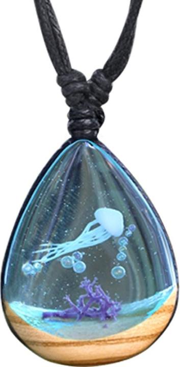Star Piercing Halskette schwarz Anhänger Tropfen Quallen Riff Epoxy blau aus Olivenholz (ohne Messing, Organisch)