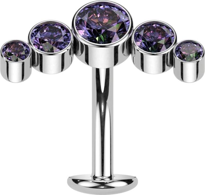 Actual product image Star Piercing Threadless Labret-Stab Banane silber fünf Kristalle dunkel multicolor (Titanium G23)