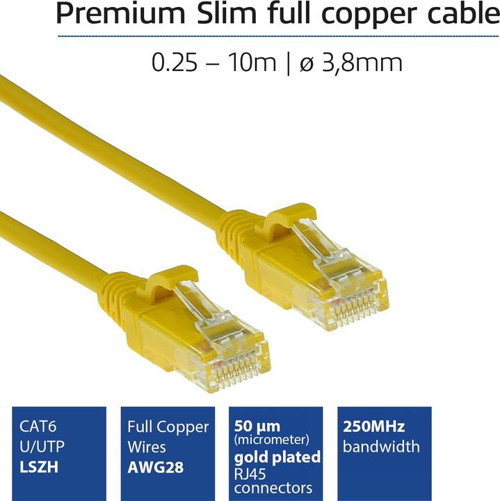 Image du produit Jaune 3 mètres LSZH U/UTP CAT6 datacenter slimline patch cable snagless with RJ45 connectors (U/UTP, CAT6, 3 m)