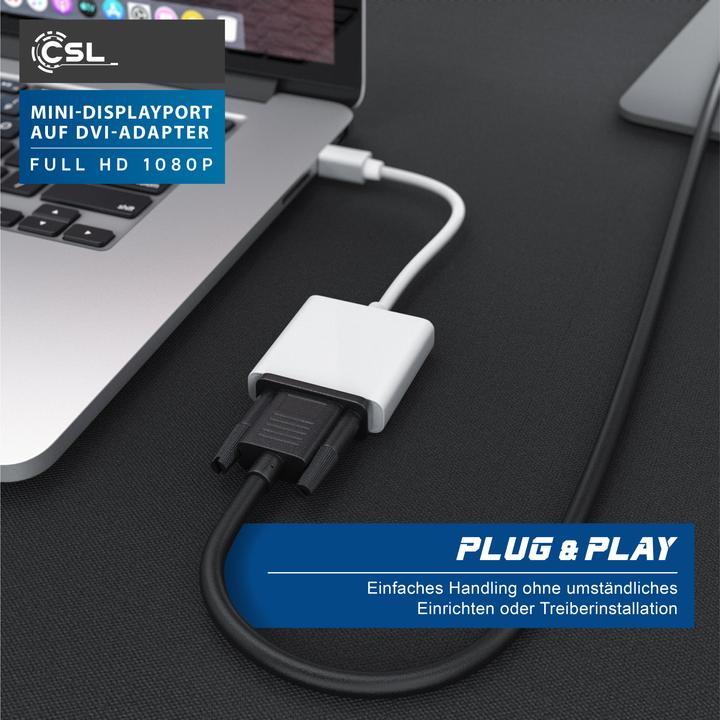 Produktbild CSL Full HD MiniDP zu DVI Adapter Kabel - Mini DisplayPort zu DVI Buchse (DVI, 11 cm)
