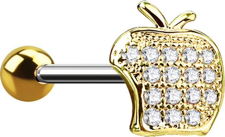 Immagine prodotto Star Piercing Micro Barbell 14k vergoldet Apfel mit Kristall (Ottone, Acciaio chirurgico 316L)