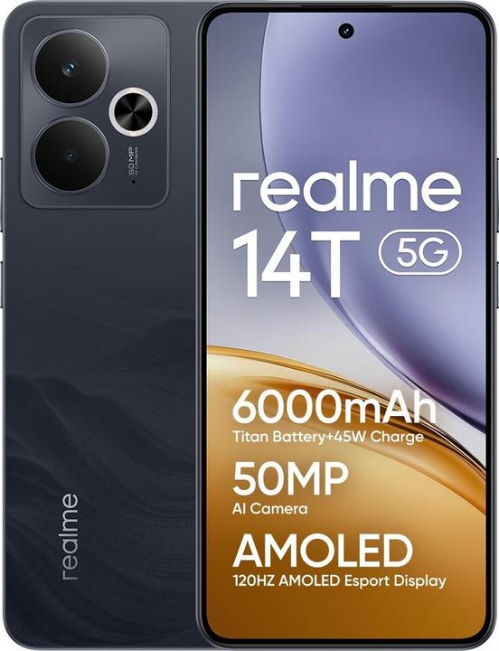 Actual product image realme 14T 5G 8GB 256GB Obsidian Black (256 GB, Obsidian Black, 6.67", Dual SIM, 50 Mpx, 5G)