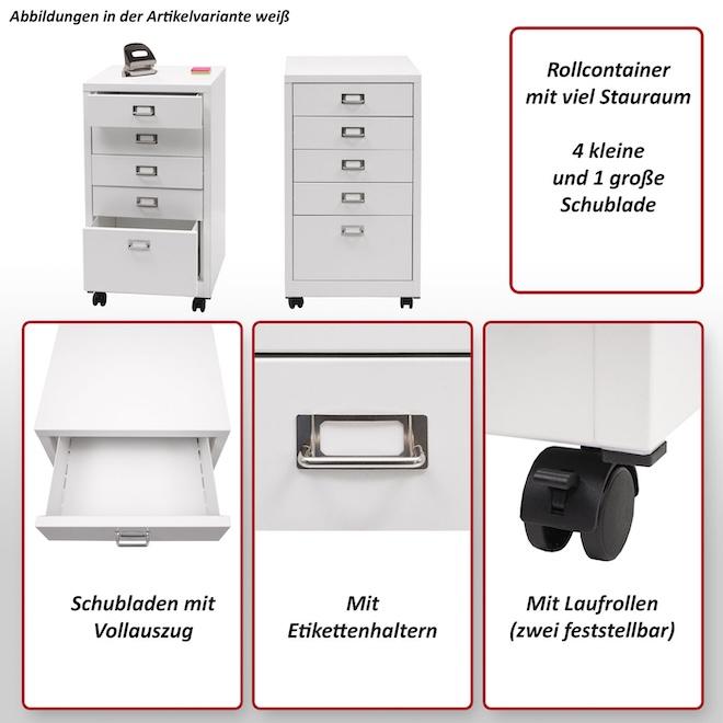 Image du produit Mendler Caisson roulant HWC-L49, métal 75x40x41cm 5 tiroirs, blanc
