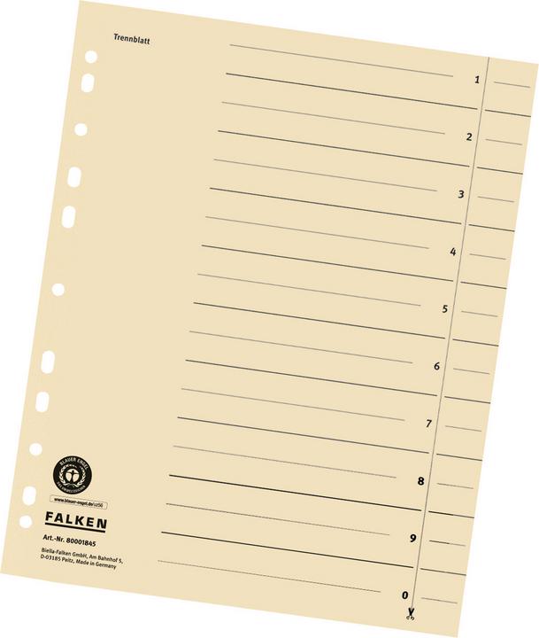 Actual product image Falken Dividers chamois, DIN A4, 240 x 300 mm, 180 gsm kraft cardboard (RC)