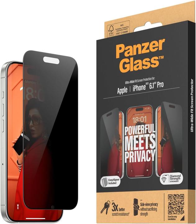 PanzerGlass Protecteur d'écran de confidentialité Ultra-Wide Fit (1 pièce(s), Apple iPhone 15 Pro)