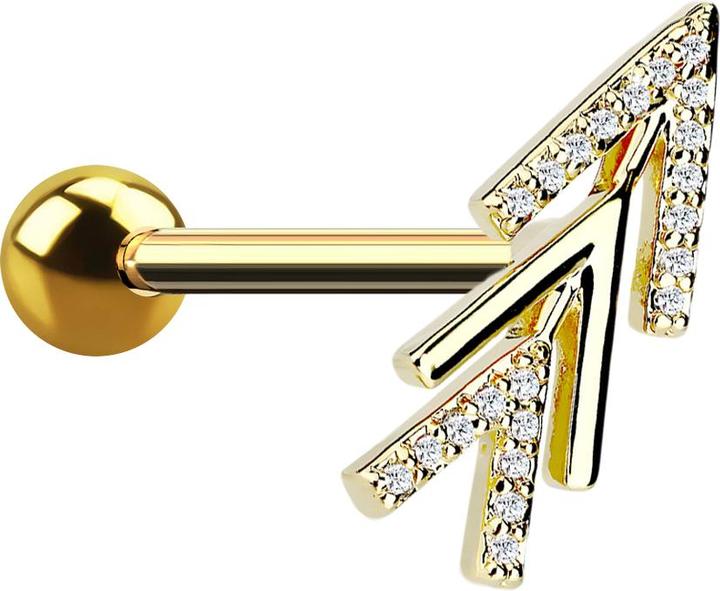 Produktbild Star Piercing Micro Barbell 14k vergoldet dreifach Pfeil mit Kristallen (Messing, Chirurgenstahl 316L)
