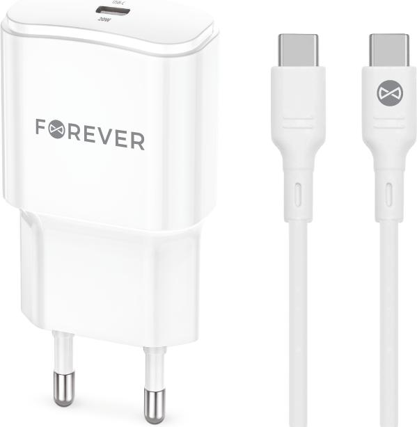 Immagine prodotto Forever Caricabatterie TC-01 PD QC 1x USB-C 20W bianco + cavo USB-C - USB-C 20W (20 W)