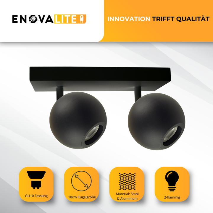 Actual product image Enovalite Deckenleuchte GLOBE, GU10-Fassung, IP20, Ø10cm, 2 flammig, schwarz (GU10)