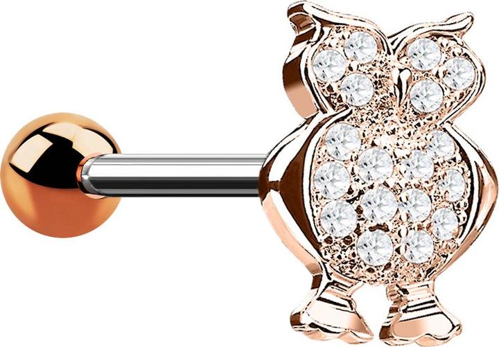 Produktbild Star Piercing Micro Barbell rosegold Eule mit Kristallen (Messing, Chirurgenstahl 316L)
