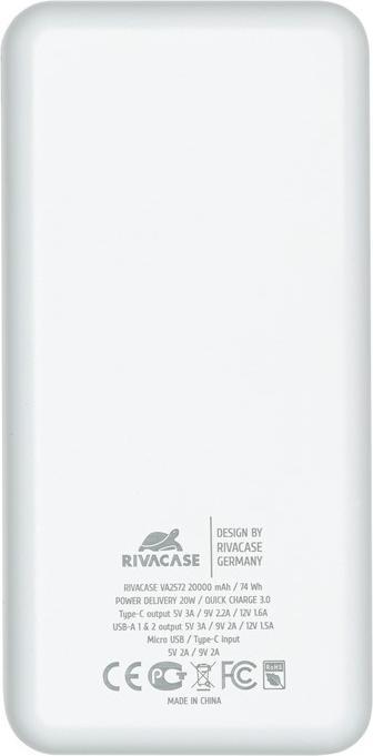 Produktbild Rivacase POWER BANK USB 20000 mAh/VA2572 Baltas (20000 mAh, 20 W, 20000 Wh)