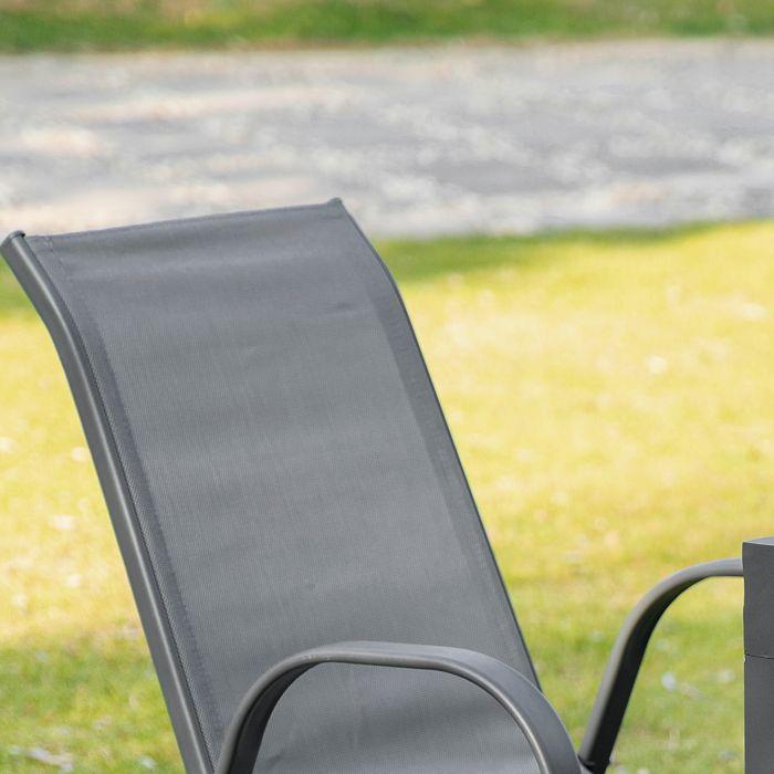 Produktbild Swisshandel24 2er Set Gartenstuhl Stapelstuhl mit Armlehne Metall Mesh-Gewebe grau 70x54x90cm