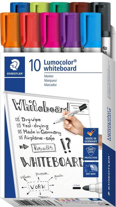 Staedtler Lumocolor Whiteboard Marker 351 (Multi Colour, 2 mm, 10 x)