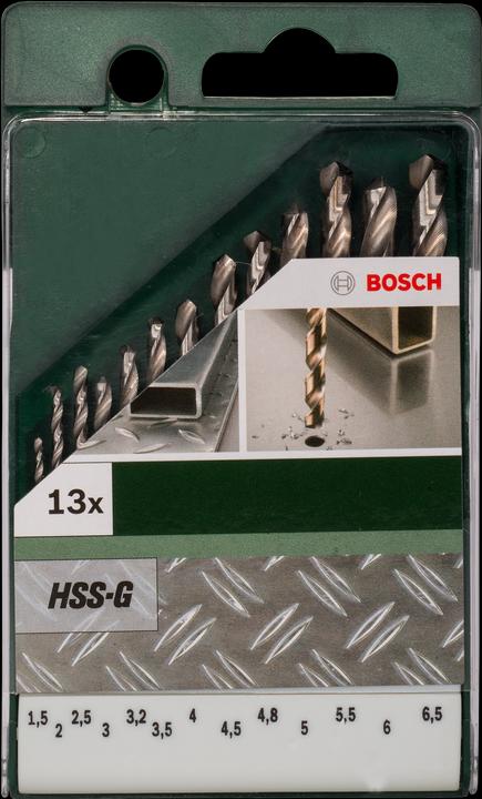 Produktbild Bosch Professional Zubehör 13tlg. Metallbohrer-Set HSS-G, DIN 338 (1.5 mm, 2 mm, 2.5 mm, 3 mm, 3.5 mm, 4 mm, 4.5 mm, 5 mm, 5.5 mm, 6 mm, 6.5 mm)