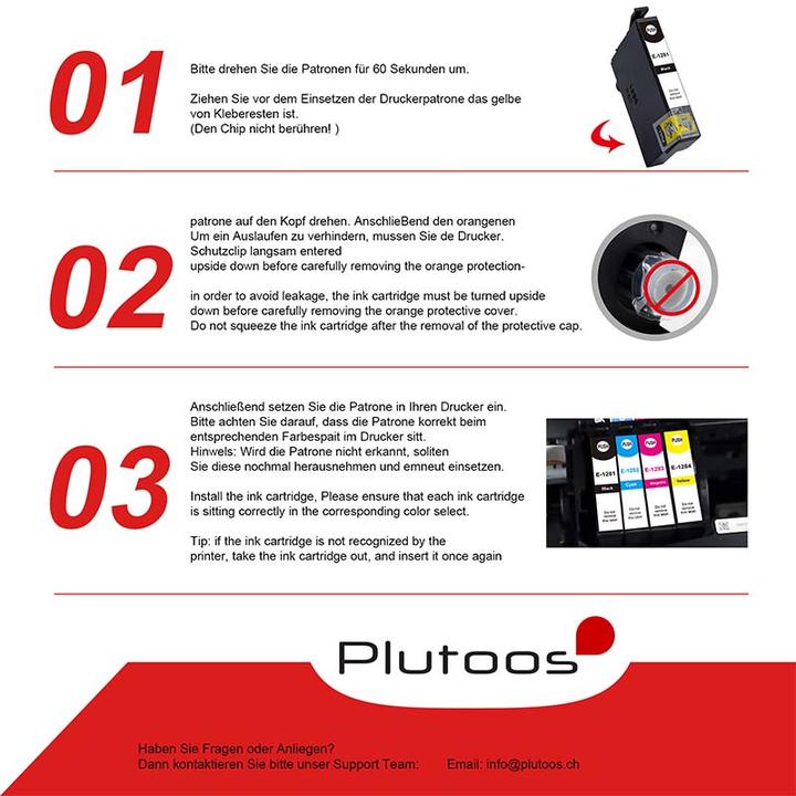 Produktbild Plutoos Epson T1281 T1282 T1283 T1284 Patrone XXL kompatibel, 4er Farbset (M, C, Y, BK)