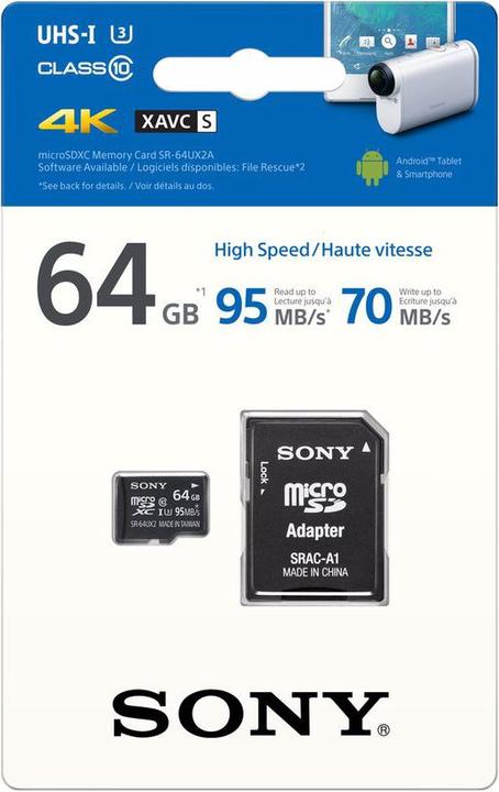 Productafbeelding Sony microSDXC-kaart UHS-I U3 (64 GB, microSDXC, U3, UHS-I)