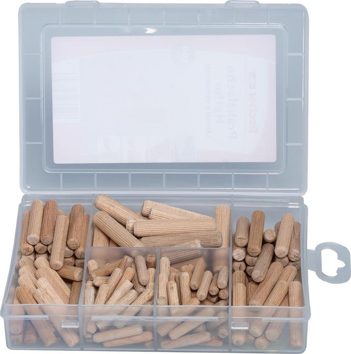 Produktbild Fischer Praktische Helfer Leimen & Verbinden, Sortimentbox mit 160 Holzdübeln, Set für sichere Verbi (1 Stk.)