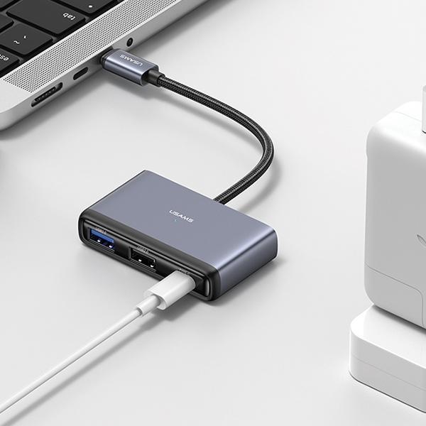 Actual product image Usams US-SJ628 5in1 Multifunctional Type-C HUB Type-C*1+USB3.0*1+USB 2.0*1+TF*1+SD*1 (USB-C, 5 Ports)