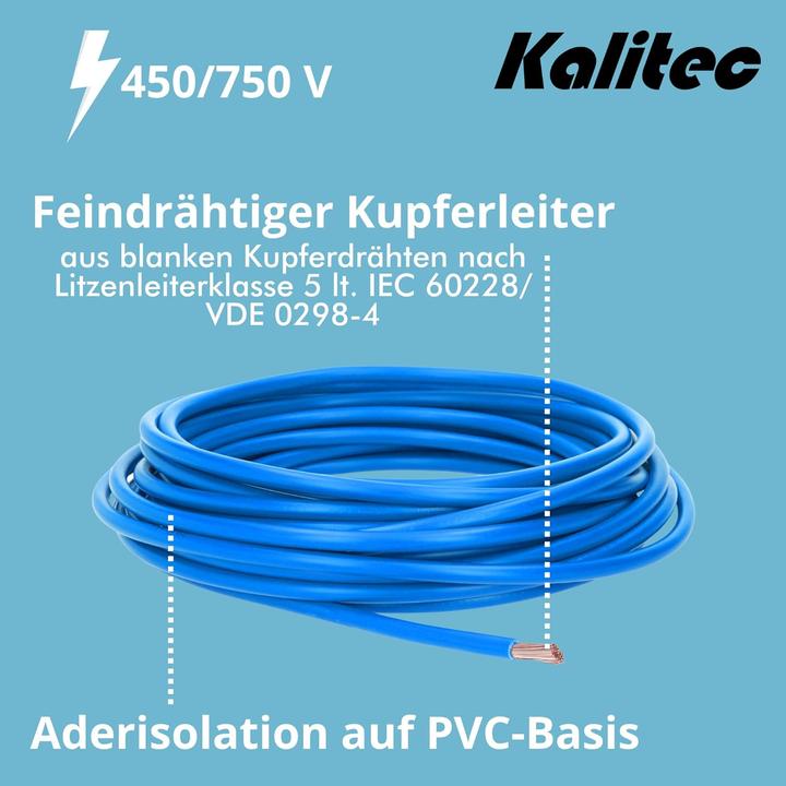 Produktbild Kalitec 10 Meter H07V-K 2,5 mm² blau Verdrahtungsleitung I Aderleitung flexibel I PVC Einzelader I L (10 m)