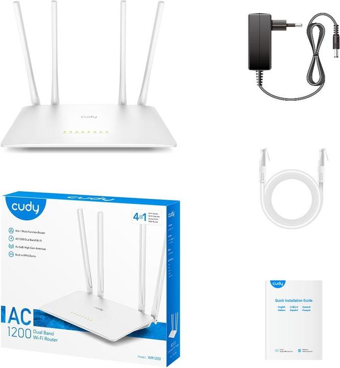 Actual product image Cudy WR1200 wireless router Fast Ethernet Dual-band ( / ) White